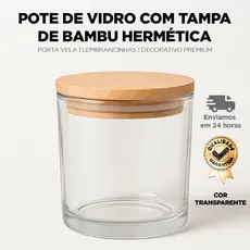 Pote de Vidro Transparente com Tampa de Bambu Hermética – Porta Vela | Lembrancinhas | Decorativo Premium