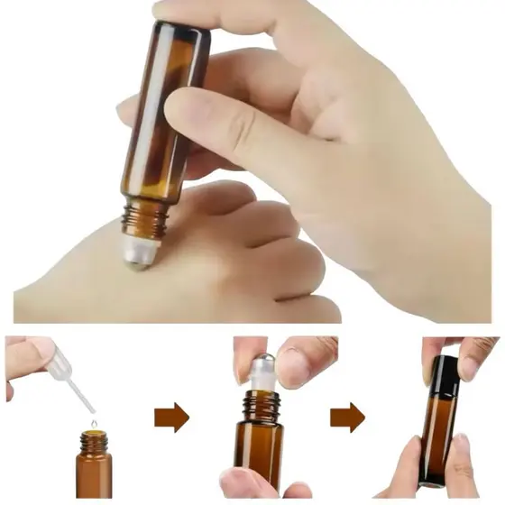 10 Frascos Rollon Âmbar 10ml Vidro Grosso Premium Tampa Preta Óleo Essencial