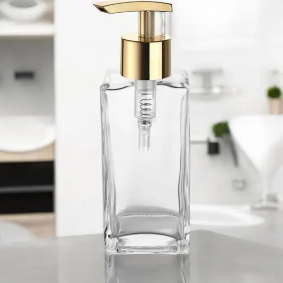Porta Sabonete Vidro 250ml Square Válvula Super Luxo Para Banheiro, Lavabo