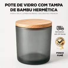 Pote de Vidro Fosco Fumê com Tampa de Bambu Hermética – Porta Vela | Lembrancinhas | Decorativo Premium