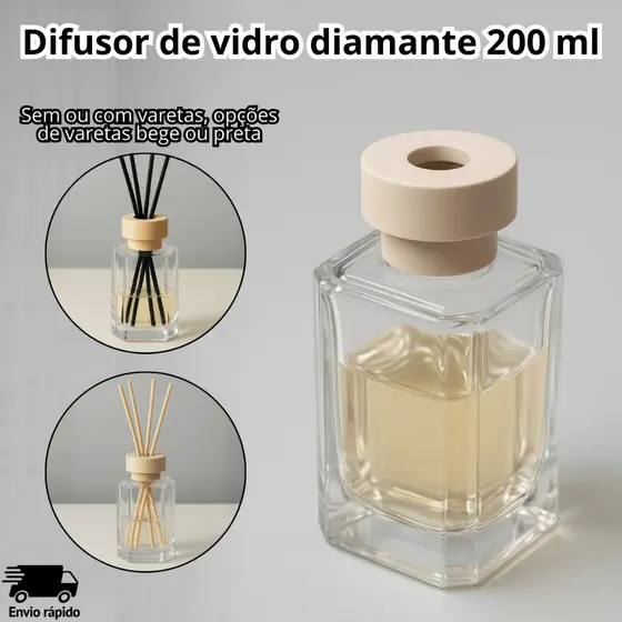 Frascos de Vidro 200 ML Difusor com Varetas Aromatizador de Ambiente com Tampa Luxo