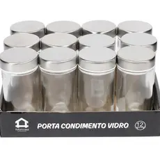 Kit Porta Temperos com 12 Potes vidro tampa Inox 80ml