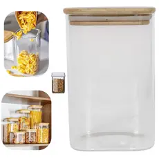 Pote Hermético Quadrado 1,1L Vidro Borossilicato e Bambu