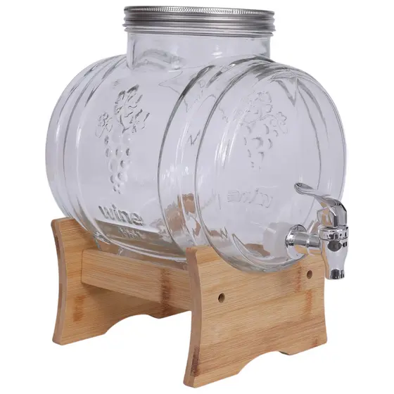 Suqueira 5L de Vidro para Bebidas com Suporte em Madeira e Torneira para Água, Sucos e Drinks