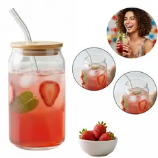 Copo De Vidro com Tampa E Canudo Drink 500ml