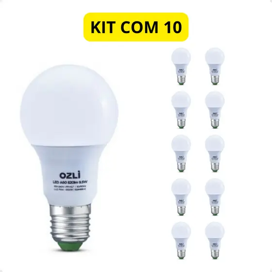 Kit 10 Lâmpadas LED 9,5W Luz Amarela 3000K E27 Bivolt Alta Durabilidade