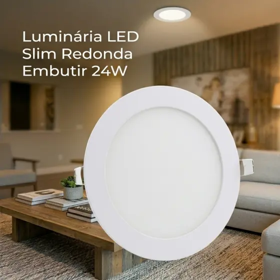 Kit 4 LED Slim Redondo Embutir Gesso 24W Sala Quarto