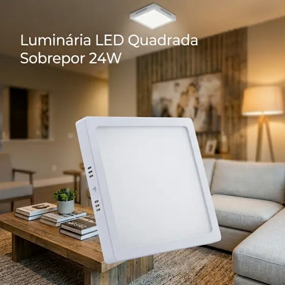Kit 4 Luminárias LED Quadradas 24W Sala Quarto Cozinha