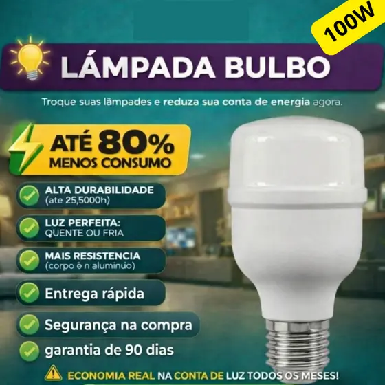 Kit 12 Lâmpadas LED 100W Bivolt Galpão Quadra Fábrica