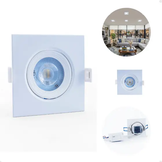 Spot LED Quadrado Embutir 5W Luz Quente Design Gesso