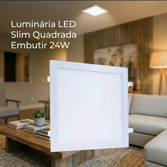 Luminária LED Slim Quadrada Embutir Gesso 24W Moderna