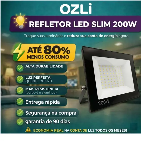Kit 2 Refletores LED 200W IP65 Galpão Quadra Bivolt