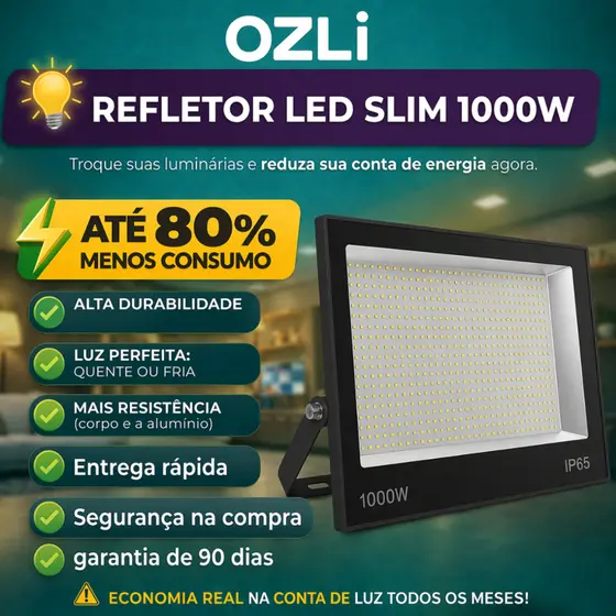 Refletor LED 1000W Mega Potência Externo Quadra Estádio