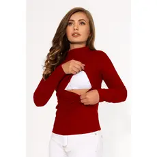 Blusa Amamentação Manga Longa Gola Alta Canelado Gestante