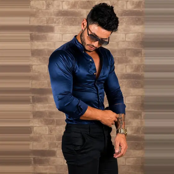 Camisa Social Slim Masculina Acetinada Premium