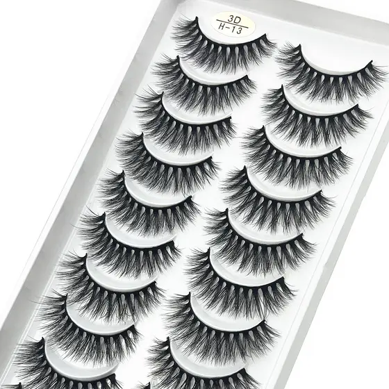 10 pares de cílios falsos 3D naturais reutilizáveis são macios, leves e confortáveis