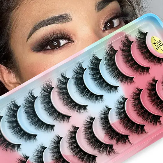 10 pares de cílios falsos naturais 3D são macios, leves e confortáveis. Cílios falsos reutilizáveis