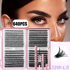 640 tufos 30/40/50/60d cílios postiços livro 10-16mm misturado cílios postiços DIY conexão extensão cílios conjunto