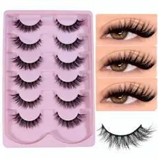 MIOFIA 6 pares de cílios postiços de olho de gato, Material de cabelo de vison,aparência natural de maquilhagem