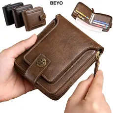 Carteira De Zíper Trifold Masculina De Grande Capacidade Com Bolso De Moedas