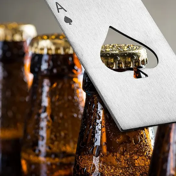 2 Abridor De Garrafa Formato Carta De Baralho Aco Inox A Espada