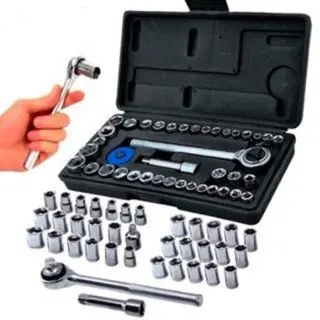 46 Peças Maleta Completa Linha Premium Kit Chaves Jogo Catraca Reversível Com Soquetes