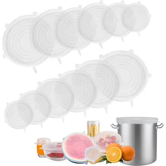 12 Peças Tampas Panela Silicone Universal Reutilizável Elástica Tampas Silicone Rotundidade