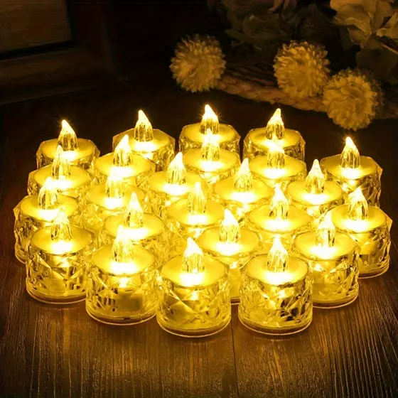 24 Conjuntos Vela Led Eletrônica Amarela Linda Decorativa Festa/Casamento/Decoração