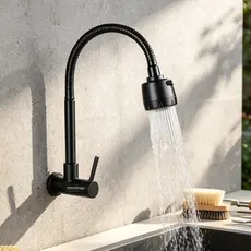 Torneira Inox  Prata/Preto Com Chuveiro Com Rotação De 360° Cozinha Luxo Parede Promoção