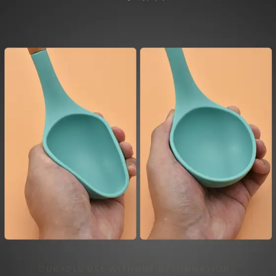 Kit C/12 Pçs Utensílios De Cozinha Colheres Espatula Silicone Cabo Madeira Decoração Livre BPA