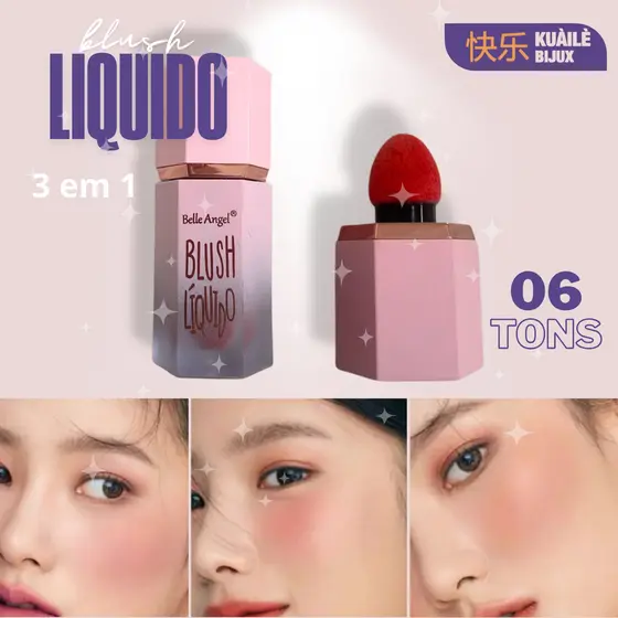 Blush Líquido 3 em 1 Efeito Matte Esponjinha Estilo Nuvem 4,6ml