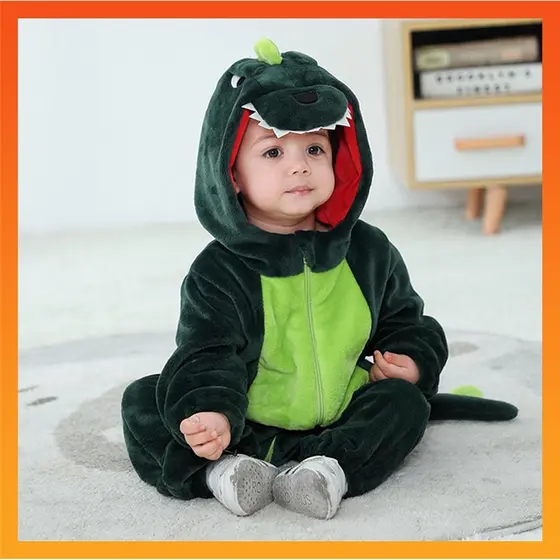 Bebê Kigurumi Dinossauro Verde Dos Desenhos Animados Macacão Recém-Nascido Infantil Menino Cosplay Trajes Pijamas
