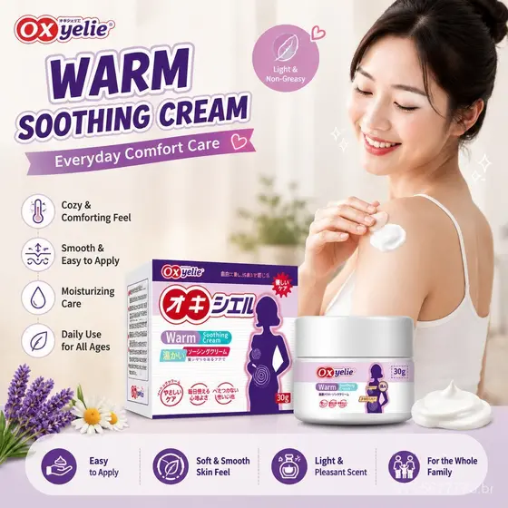 Creme de Massagem com Sensação de Calor 30g, Hidratante, Calmante para Abdômen e Corpo, Uso Externo Diário, Cuidados