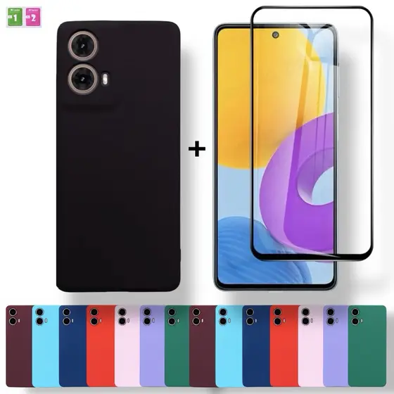 Kit Capinha + Película Compatível Com  Motorola Moto G35 Capa Aveludada Anti Impacto Proteção Premium
