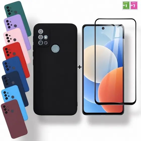 Kit Capinha + Película Compatível Com Motorola Moto G10 / G20 / G30 Capa Aveludada Anti Impacto Premium