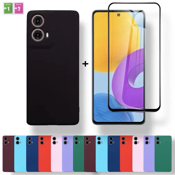 Kit Capinha + Película Compatível Com Motorola Moto G24 / G24 Power Capa Anti Impacto Proteção Premium Aveludada