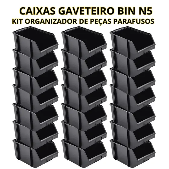 Kit 30 Caixa Bin 5 Gaveta Gaveteiro Organizador Plástico Para Prateleira Organizadora - Plasconex