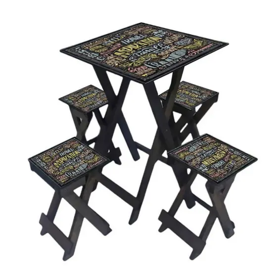 Mesa Rústica com Bancos para Varanda  Quadrada, Impermeável,  Versátil e Dobravel
