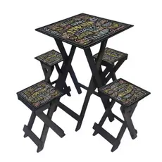 Mesa Rústica com Bancos para Varanda  Quadrada, Impermeável,  Versátil e Dobravel