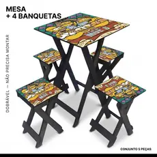 Conjunto de Mesa com 4 Bancos Dobráveis Para Lazer, Churrasco e Área Gourmet