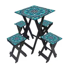 Mesa Com Banquetas Dobráveis Pratico Ideal Para Eventos Familiares e Reuniões