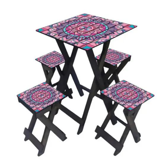 Conjunto Rústico de Mesa Quadrada com 4 Banquetas Madeira Pinus Durável e Pratica