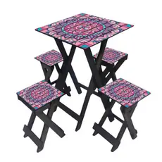 Conjunto Rústico de Mesa Quadrada com 4 Banquetas Madeira Pinus Durável e Pratica