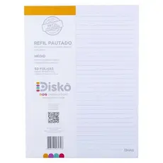 Refil Caderno 50 Folhas Pautadas Médio Sistema Disco Removível Estudantil Organizador