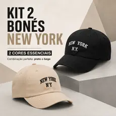 Kit 2 Bonés Ny New York Retro Basebol Aba Curva Masculino Feminino Regulagem Fitão Boné Ajustavel