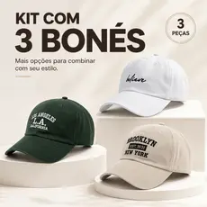 Kit 3 Bonés Marcas Retro Ny New York Brooklyn Basebol Aba Curva Boné Masculino Feminino Ajustavel