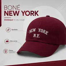 Boné Ny New York Retro Basebol Aba Curva Masculino Feminino Regulagem Fitão Ajustavel