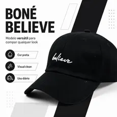 Boné Believe Unissex Aba Curva Ajustável Confortável Todas As Cores