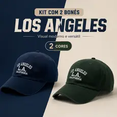 Kit 2 Bonés LA Los Angeles Retro Basebol Aba Curva Masculino e Feminino Regulagem Fitão
