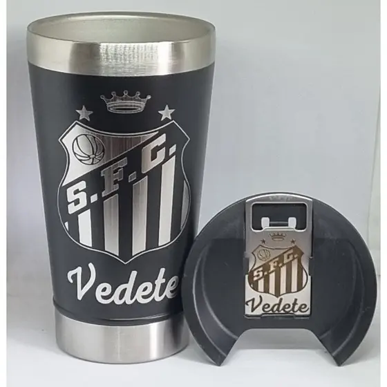 Copo Térmico Personalizado com Nome e Time. Tampa e Abridor